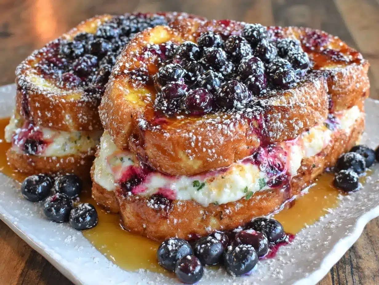 blueberry cream cheese stuffed french toast preparation steps
