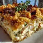creamy crispy chicken cordon bleu casserole - featured image