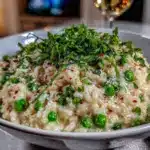 creamy pea and mint risotto - featured image