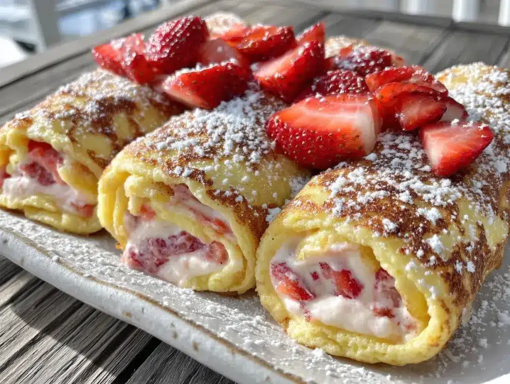 creamy strawberry cream cheese french toast roll-ups - featured image