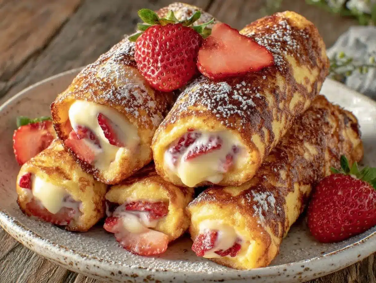 creamy strawberry cream cheese french toast roll-ups preparation steps