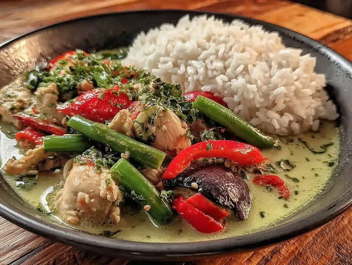 creamy Thai green curry with chicken preparation steps