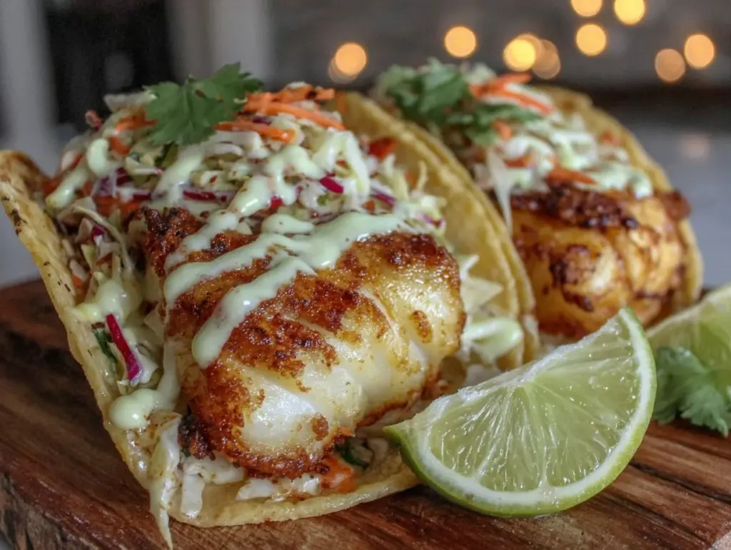 crispy air fryer fish tacos - featured image