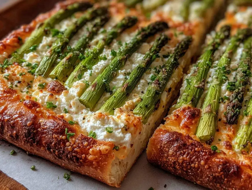 crispy asparagus goat cheese flatbread - featured image