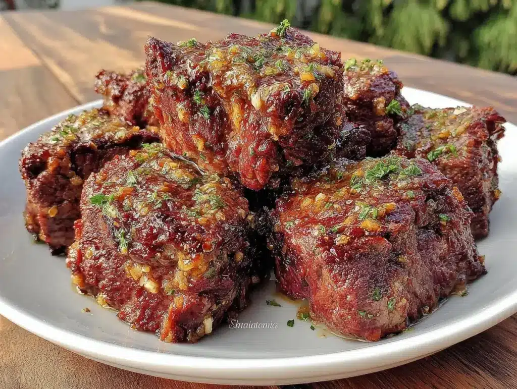 crispy garlic butter air fryer steak bites - featured image