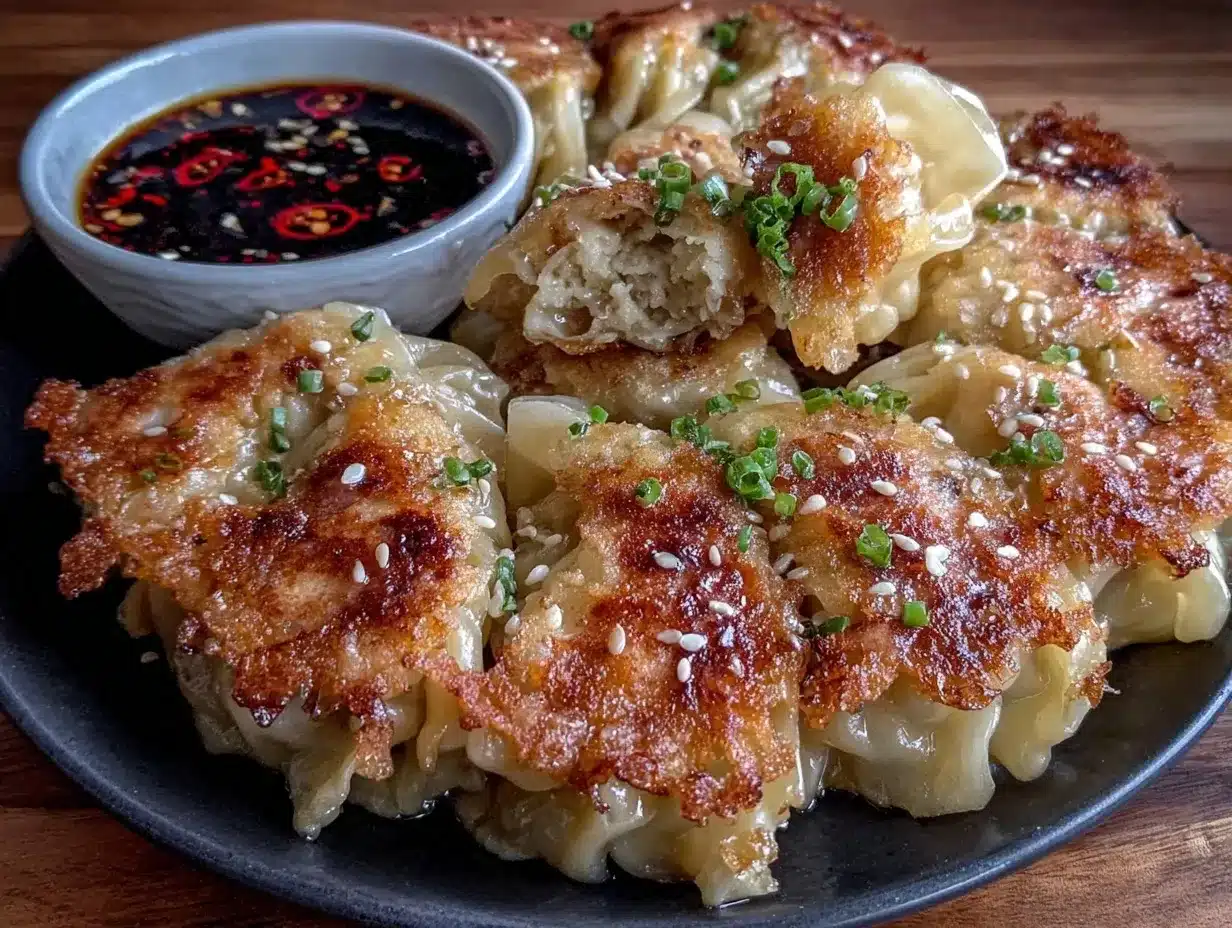 crispy Japanese gyoza potstickers preparation steps