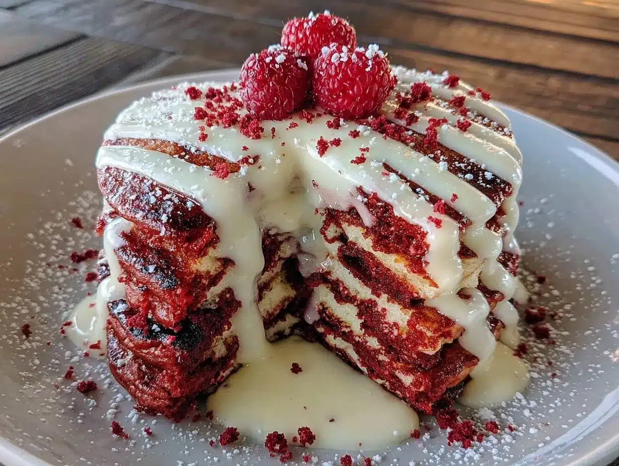 heart-shaped red velvet pancakes preparation steps
