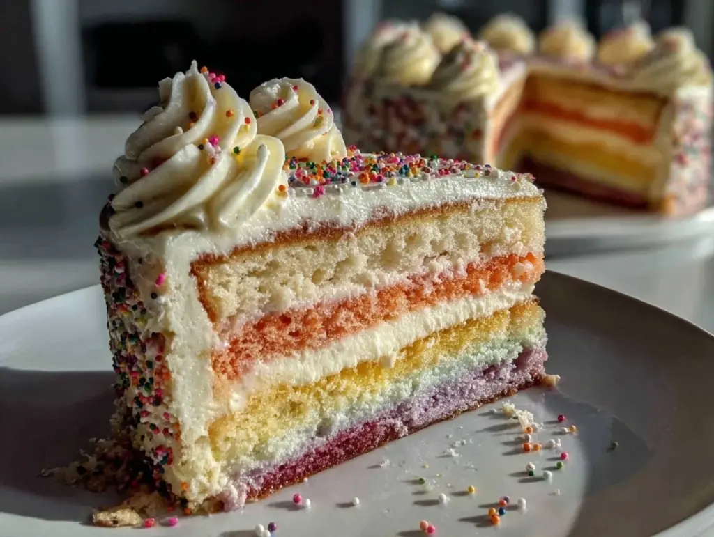 pastel rainbow layer cake - featured image