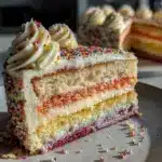 pastel rainbow layer cake - featured image