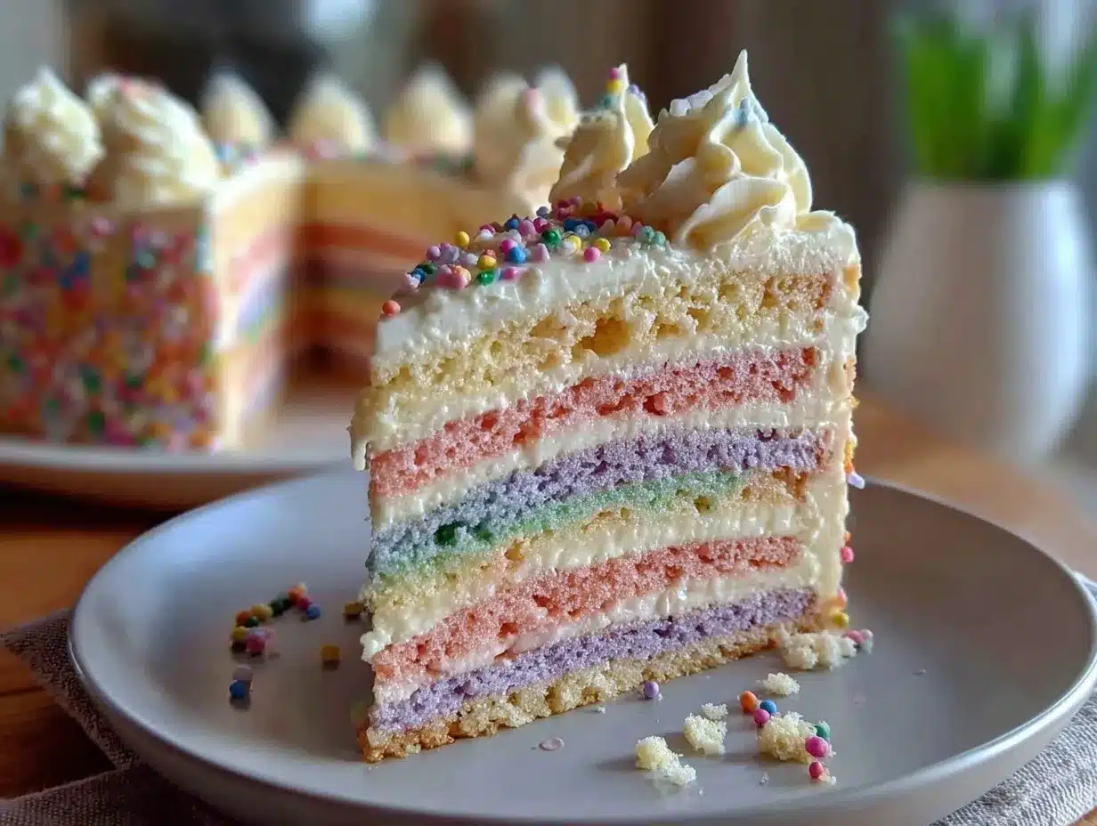 pastel rainbow layer cake preparation steps