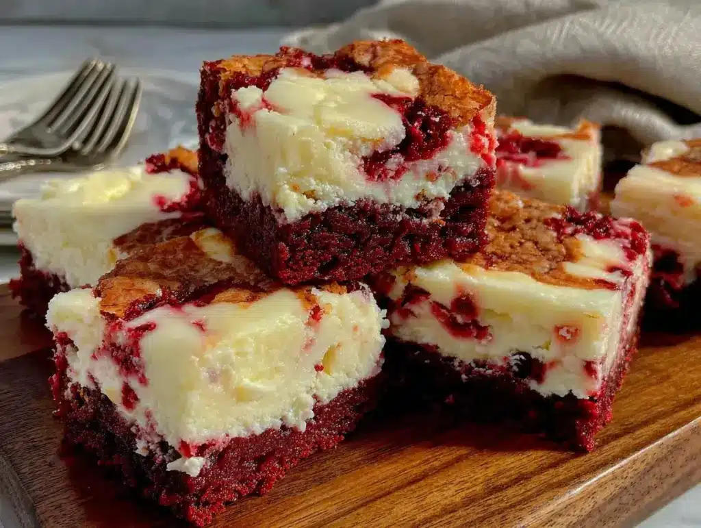 red velvet cheesecake swirl brownies - featured image