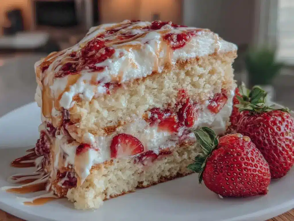 white chocolate covered strawberry cake - featured image