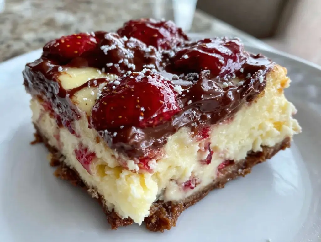 chocolate-covered strawberry cheesecake bars - featured image