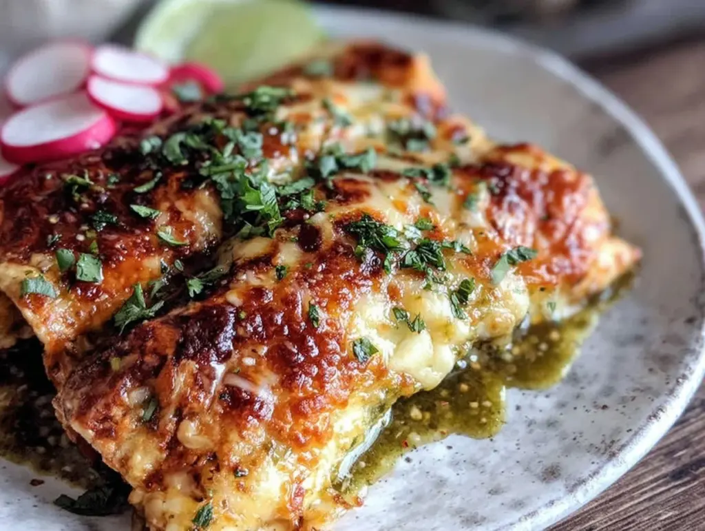 creamy chicken enchiladas with green sauce - featured image