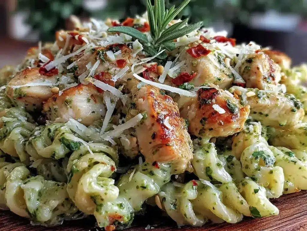 creamy pesto chicken pasta - featured image