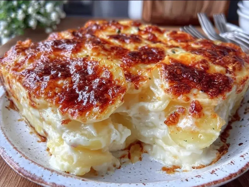 creamy scalloped potatoes with gruyere cheese - featured image