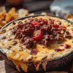 creamy slow cooker queso dip with ground beef - featured image