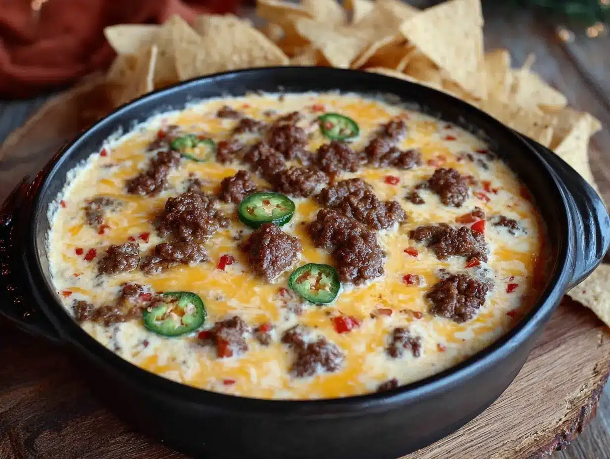 creamy slow cooker queso dip with ground beef preparation steps