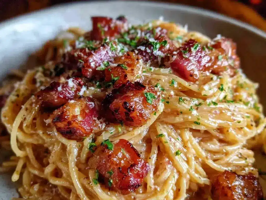 creamy spaghetti carbonara - featured image