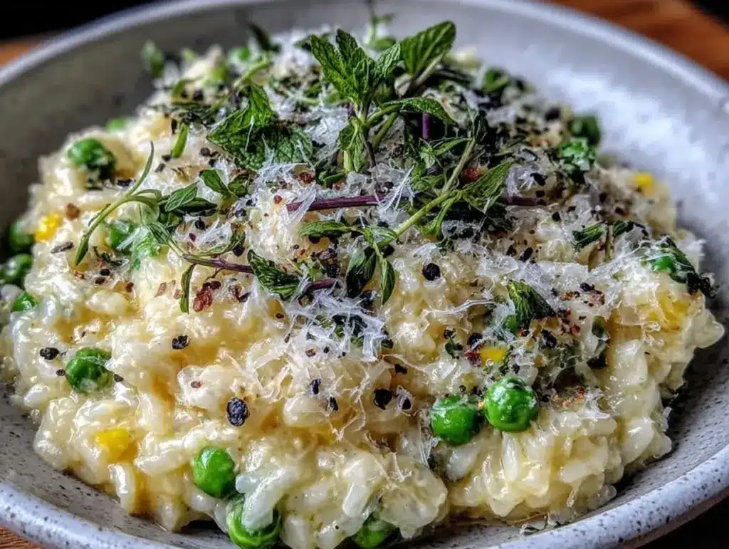 creamy spring pea risotto - featured image