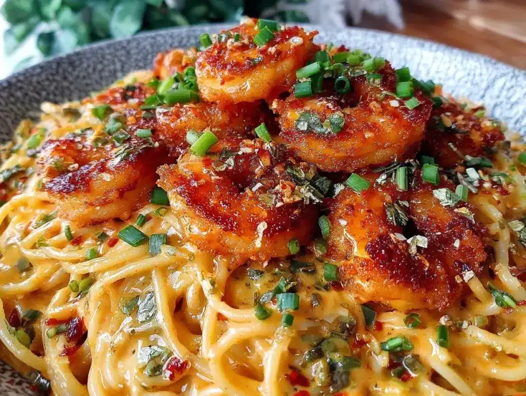 crispy bang bang shrimp pasta - featured image