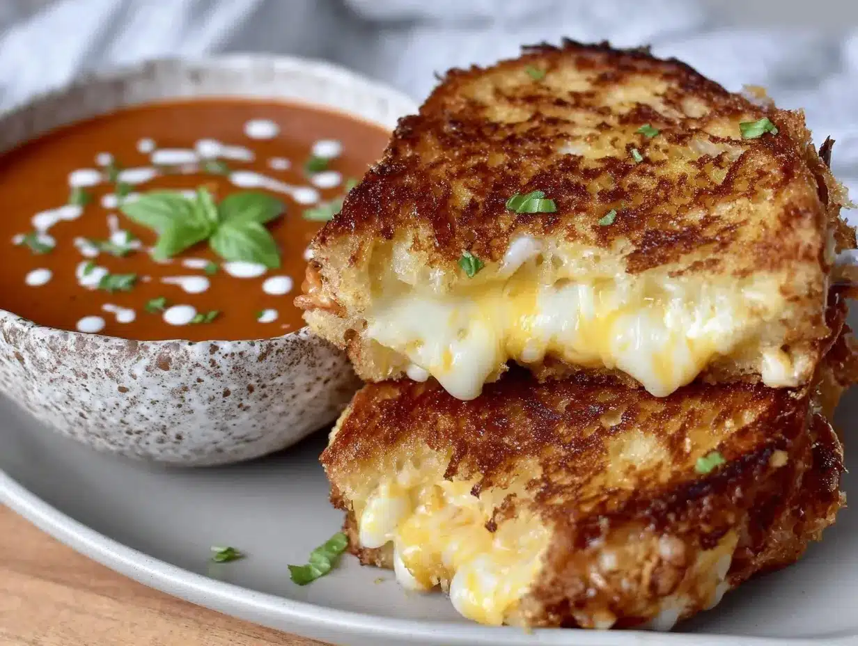 crispy grilled cheese with tomato soup preparation steps