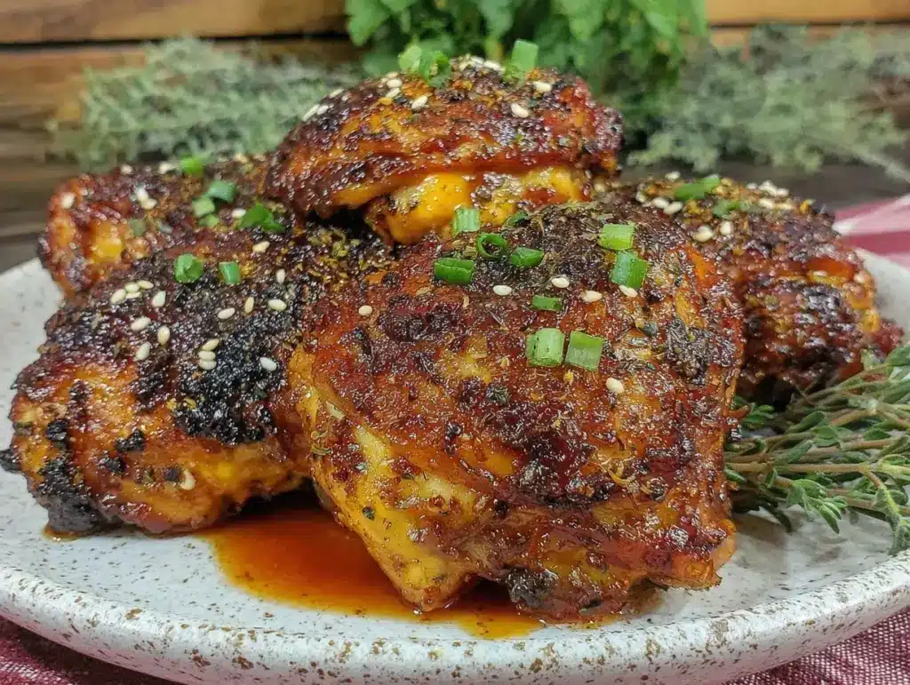 crispy honey garlic chicken thighs - featured image