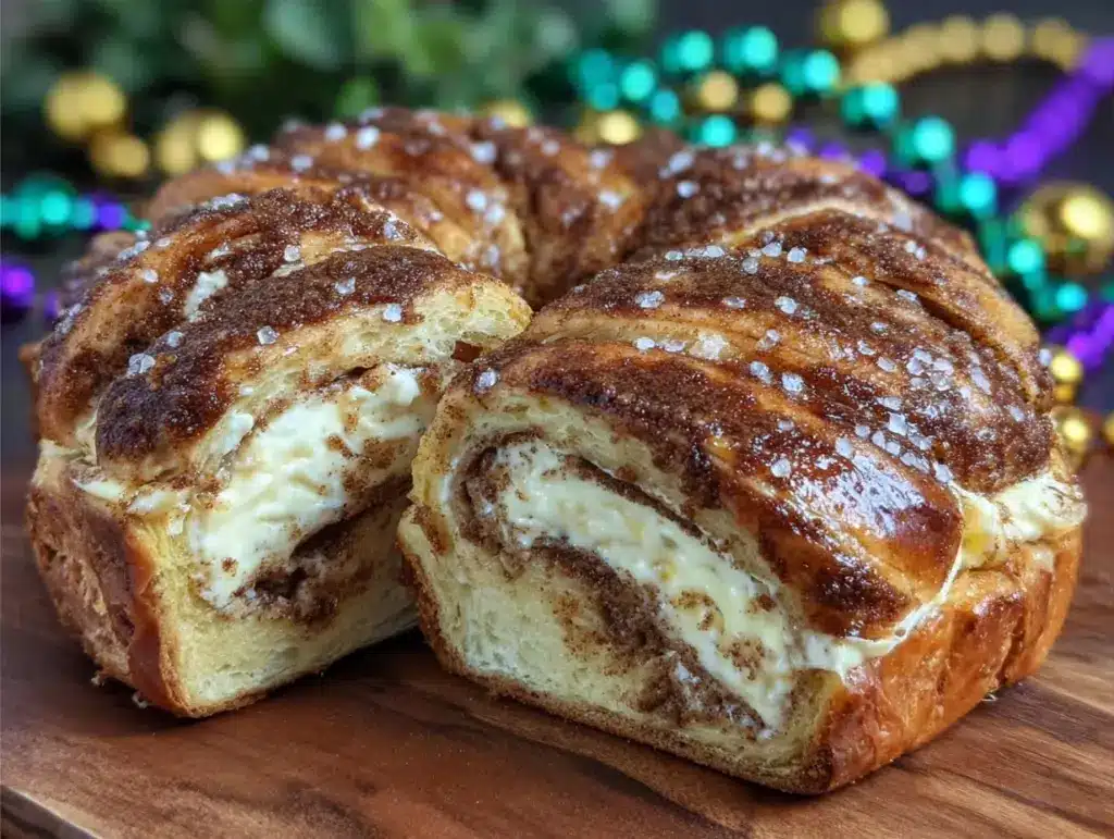 fluffy king cake cinnamon cream cheese filling - featured image