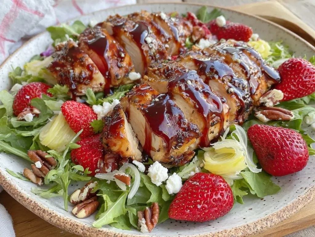 fresh strawberry balsamic chicken salad - featured image