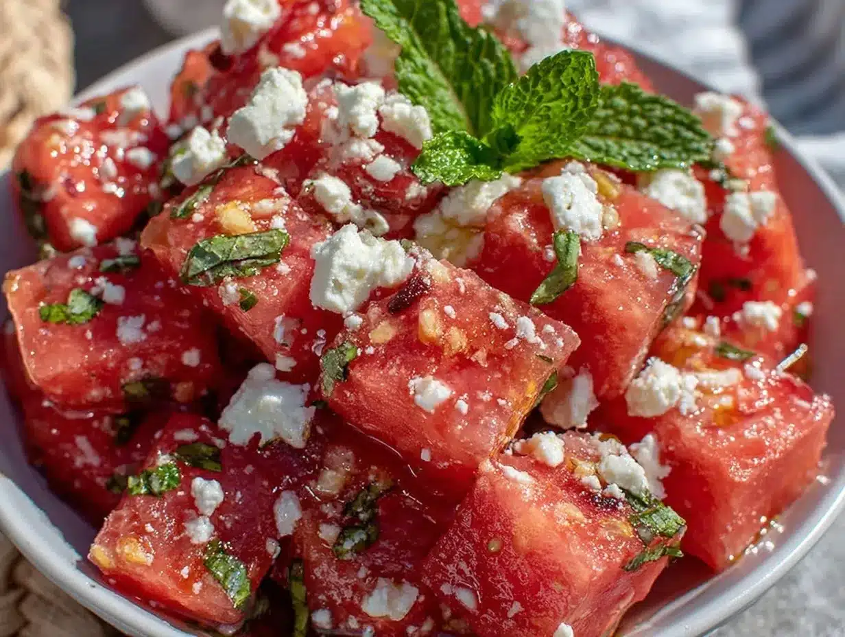 fresh watermelon feta salad preparation steps