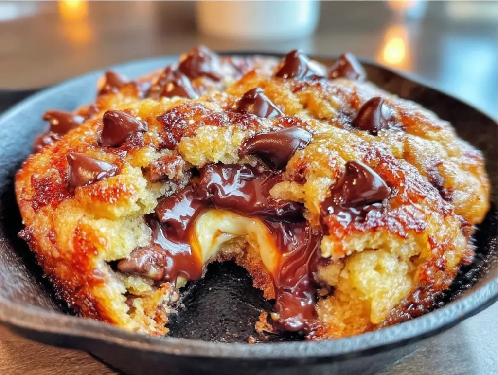 gooey chocolate chip cookie skillet - featured image