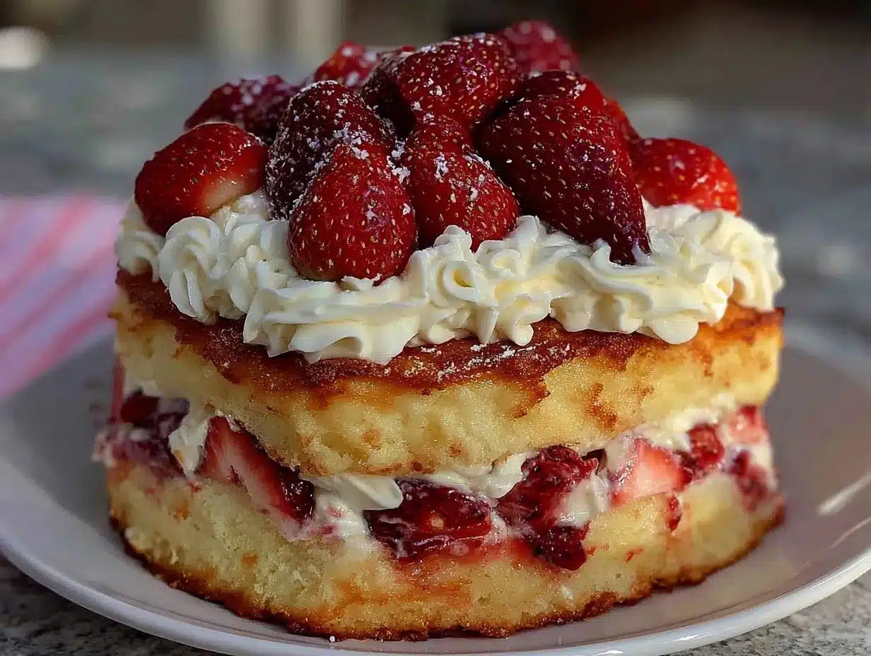 heart-shaped strawberry shortcake layer cake preparation steps