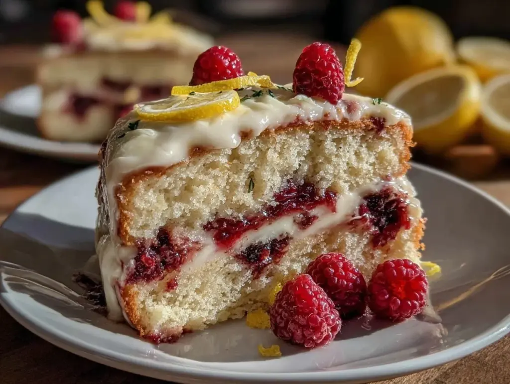 lemon raspberry layer cake - featured image