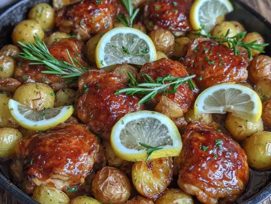 one-pan lemon garlic chicken and potatoes - featured image