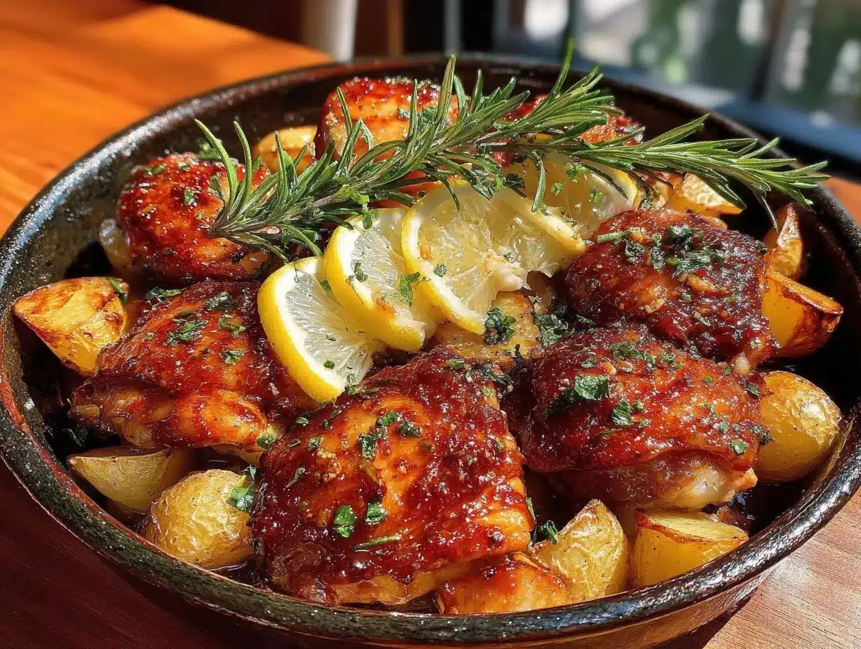 one-pan lemon garlic chicken and potatoes preparation steps