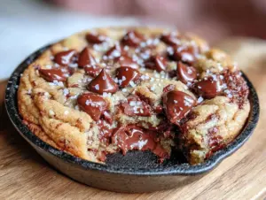 brown butter chocolate chip skillet cookie - featured image