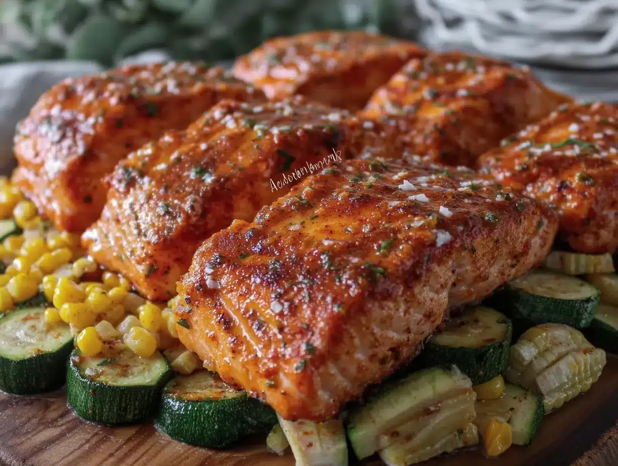 Cajun salmon sheet pan dinner preparation steps