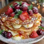 champagne strawberry crepe cake - featured image