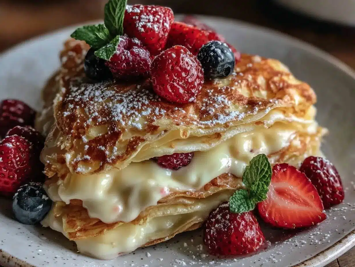 champagne strawberry crepe cake preparation steps