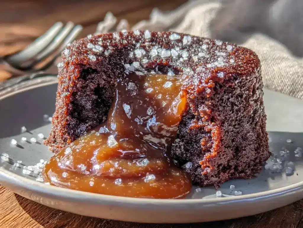 chocolate lava cakes with salted caramel center - featured image