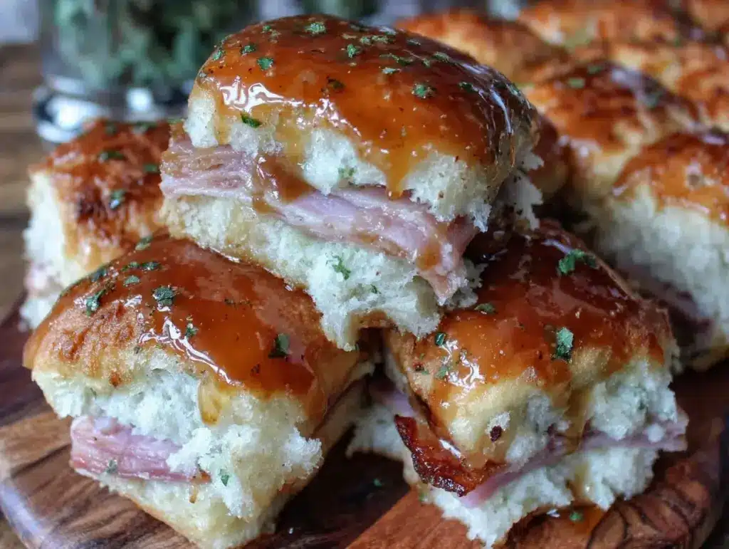 cozy cheesy ham sliders - featured image