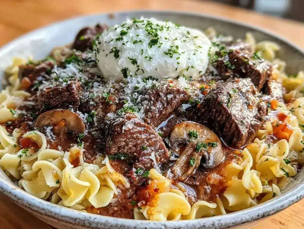 creamy classic beef stroganoff - featured image