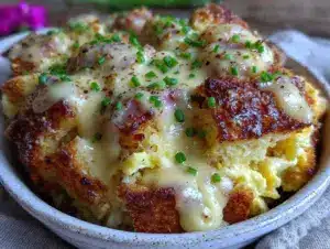 creamy eggs benedict casserole - featured image