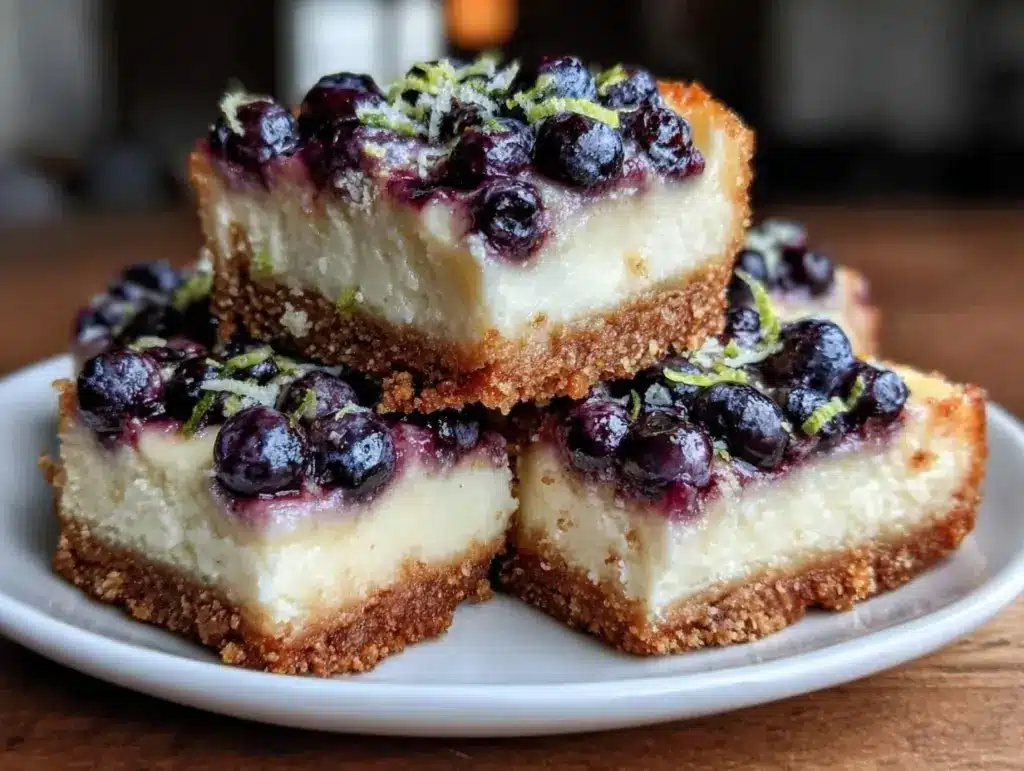 creamy lemon blueberry cheesecake bars - featured image
