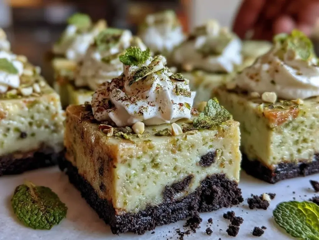 Creamy Shamrock Matcha Mint Cheesecake Bars - featured image