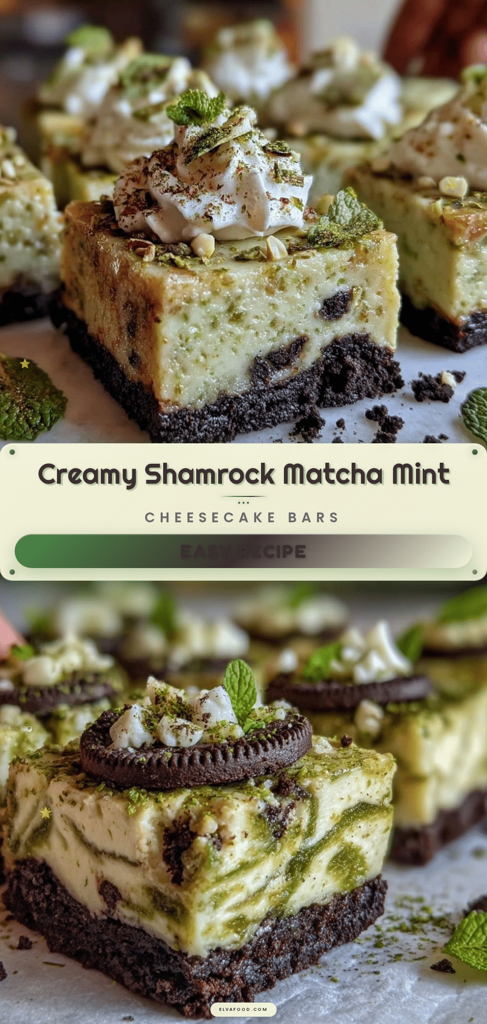Creamy Shamrock Matcha Mint Cheesecake Bars recipe