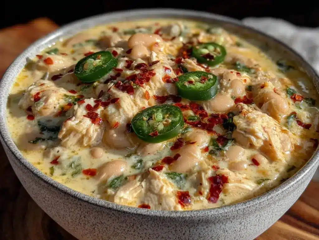 creamy slow cooker white chicken chili - featured image