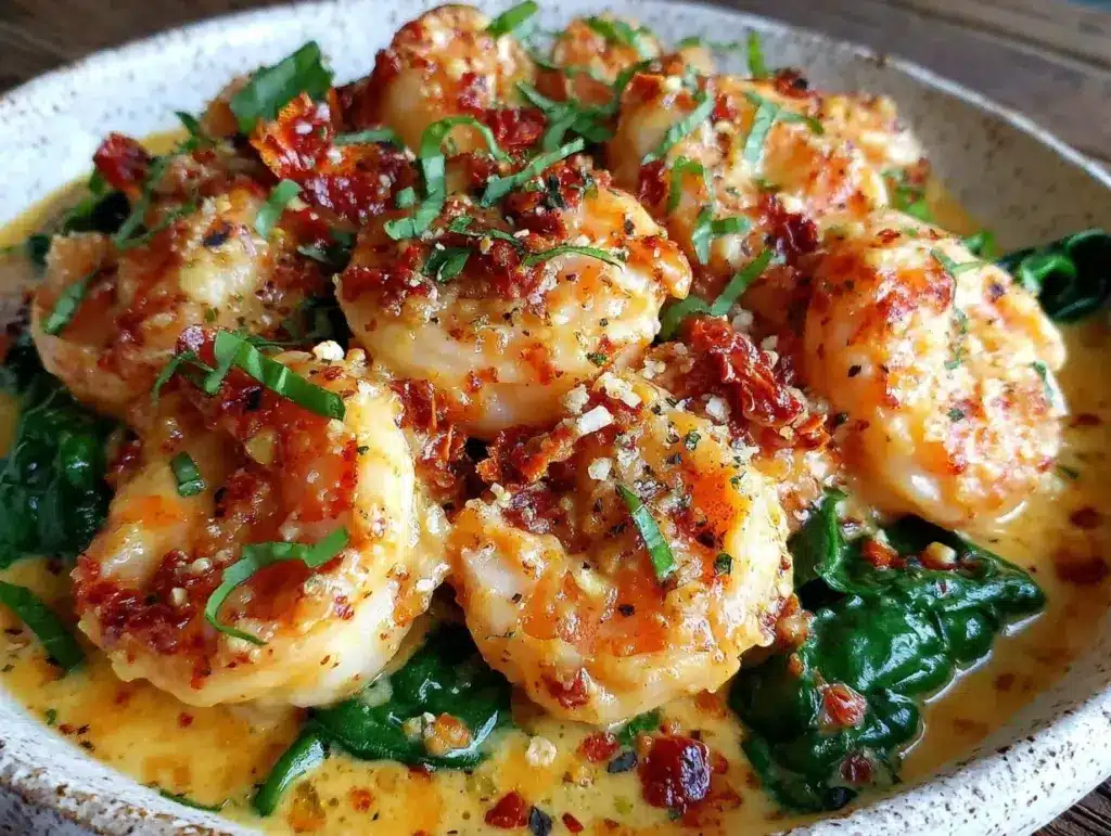 creamy tuscan shrimp - featured image