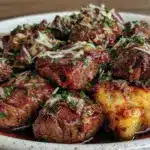 crispy air fryer garlic parmesan steak bites - featured image