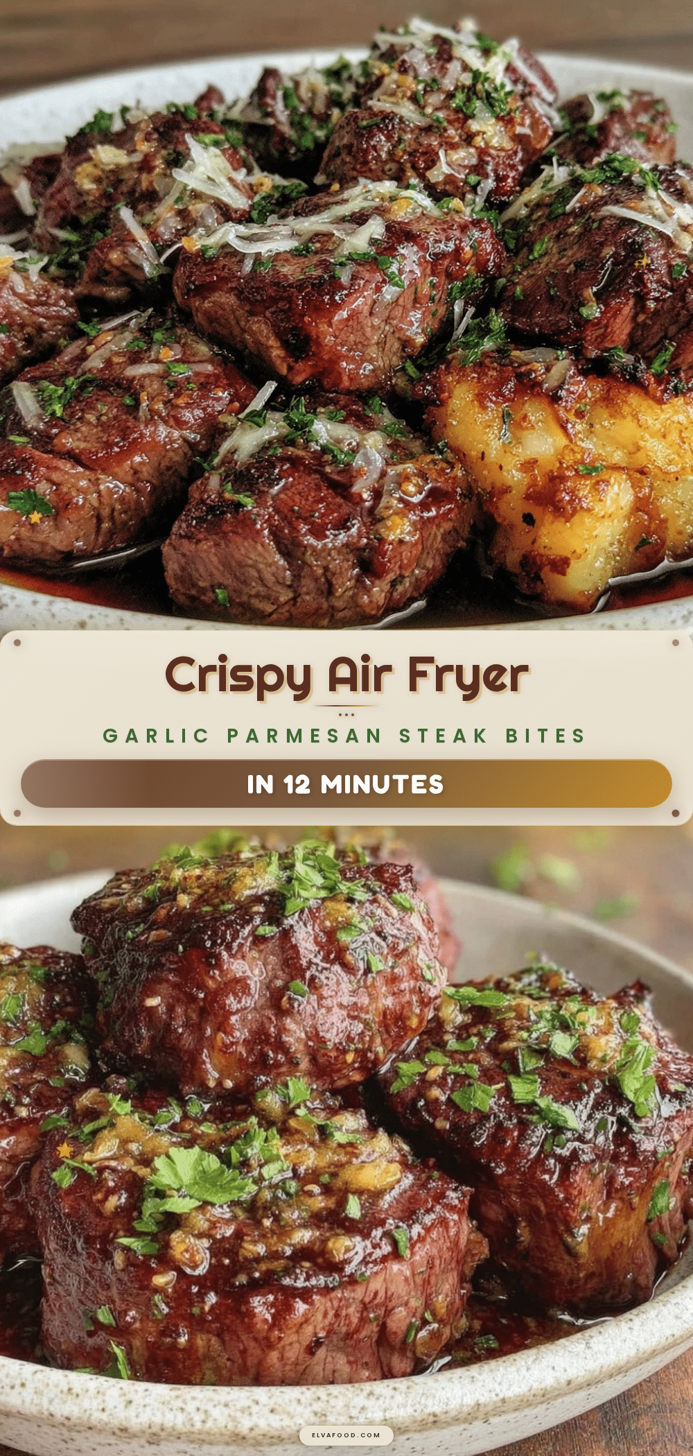 crispy air fryer garlic parmesan steak bites recipe